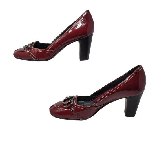 Arturo Chiang Womens Red Patent Leather Heel Loafer 8.5 Chain Accent Retro Geek - Picture 6 of 12